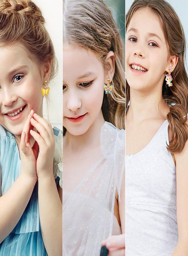 SYNLIN A chic set of 20 pairs clip on earrings for girls without Pierced Ears,Vibrant Themes Like Flowers, Unicorns, Ladybugs, Butterflies, Sheep - Image 3